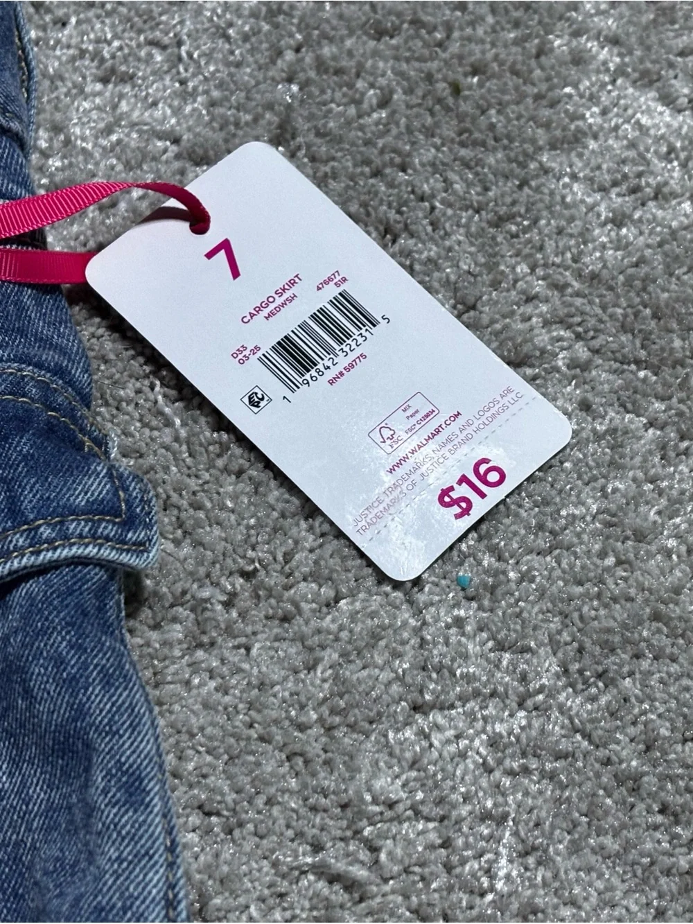 Justice Blue Denim Cargo Skirt with Pink Tag